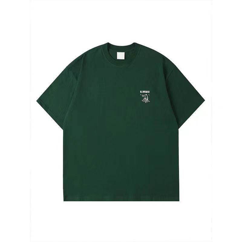 Summer cotton short sleeve t-shirt female student loose print couple's dark green simple versatile clothes fashion label