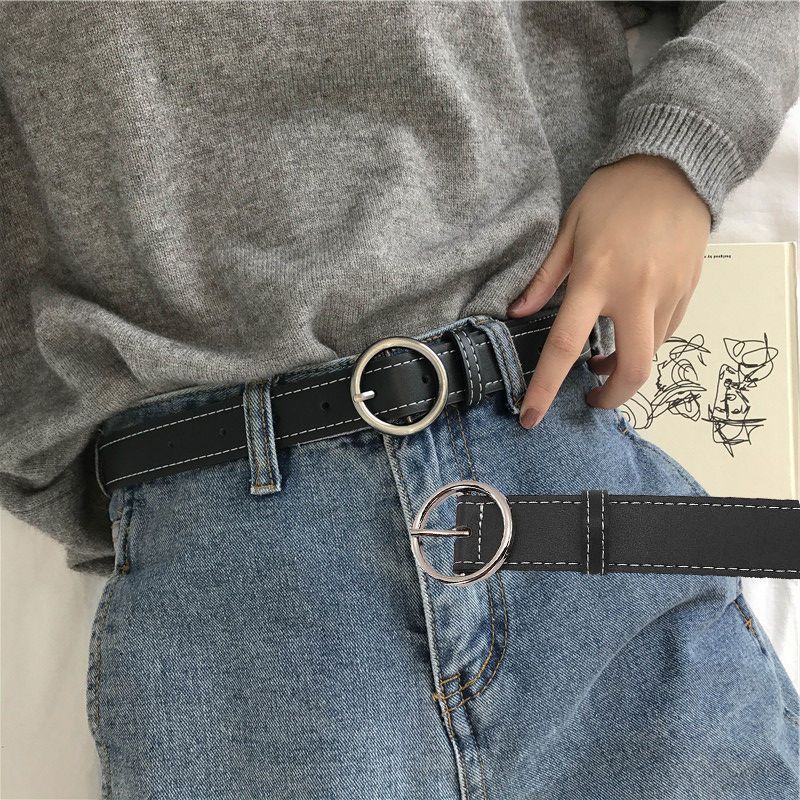 New fashion all-match belt Chic student casual retro simple square buckle belt trousers unisex