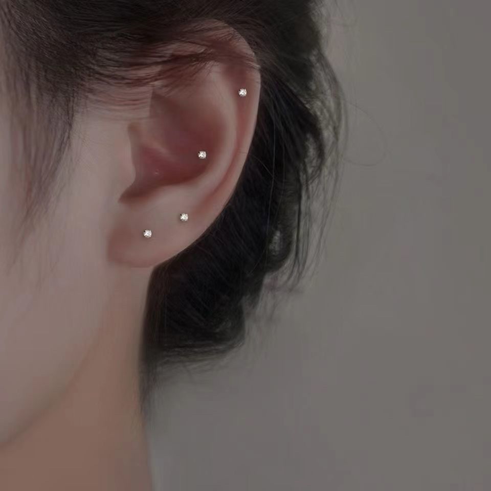 Ear piercing s925 silver needle rhinestone earrings for women, no need to take off when sleeping, exquisite small ear bone nails, hypoallergenic earrings