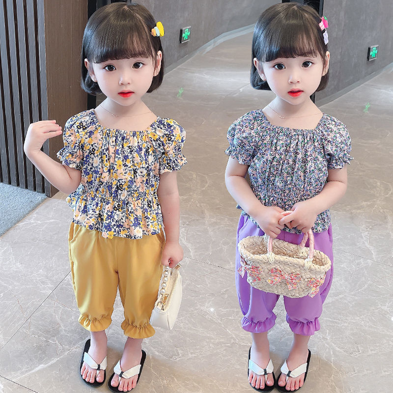 女童夏裝網紅套裝新款洋氣中小童韓版潮夏季時髦兒童裝碎花兩件套