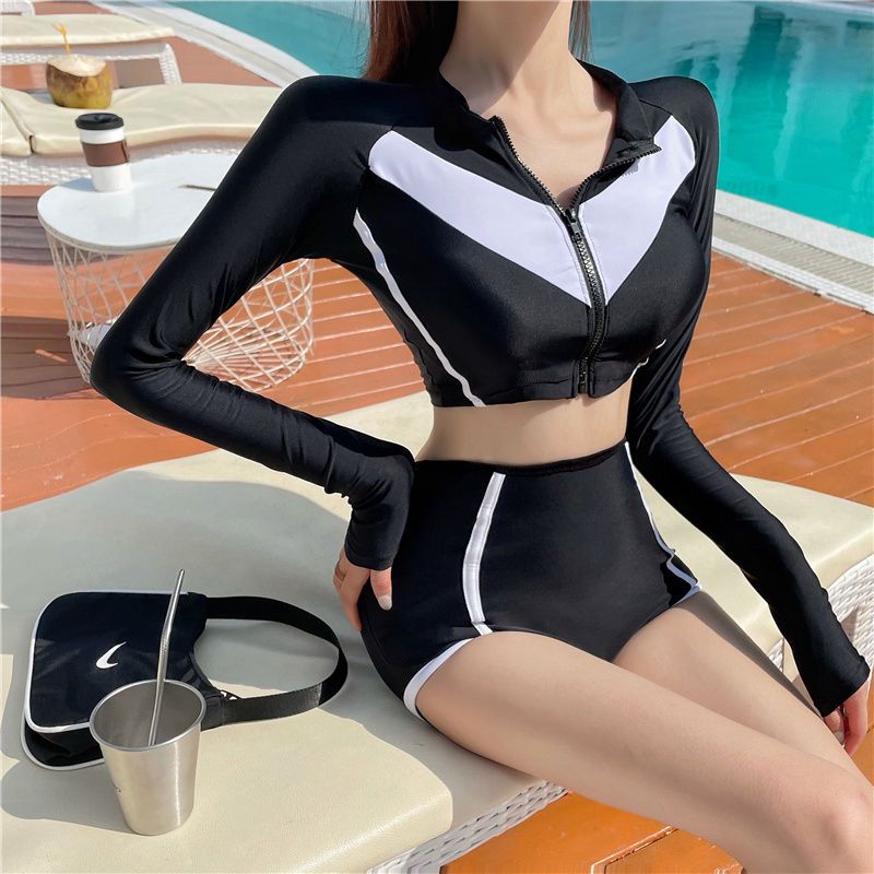 Sports style split swimsuit women's models cover the flesh and show thin students conservative  new long-sleeved sunscreen hot spring suit