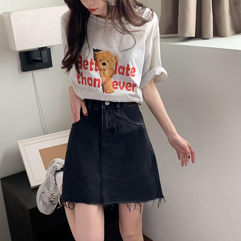 Hot Girl Denim Short Skirt Female Spring Summer Korean Version 2022 New Design Black High Waist A-Line Skirt One Step Skirt
