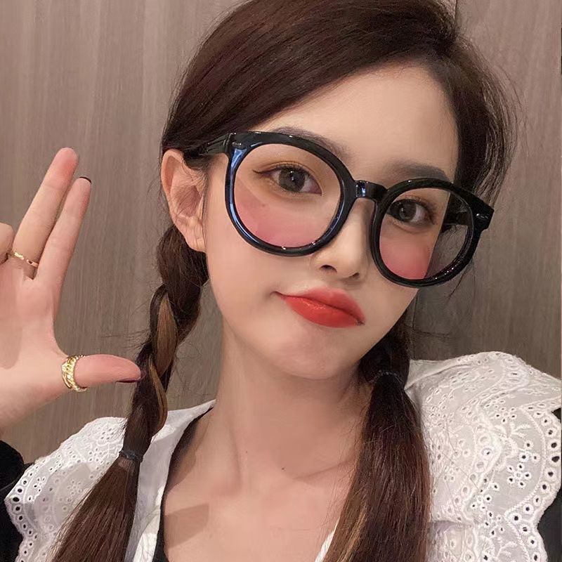 Powder Blusher glasses women's black frame plain facial artifact net red gradual change pink lens myopia can be equipped with large degree frame