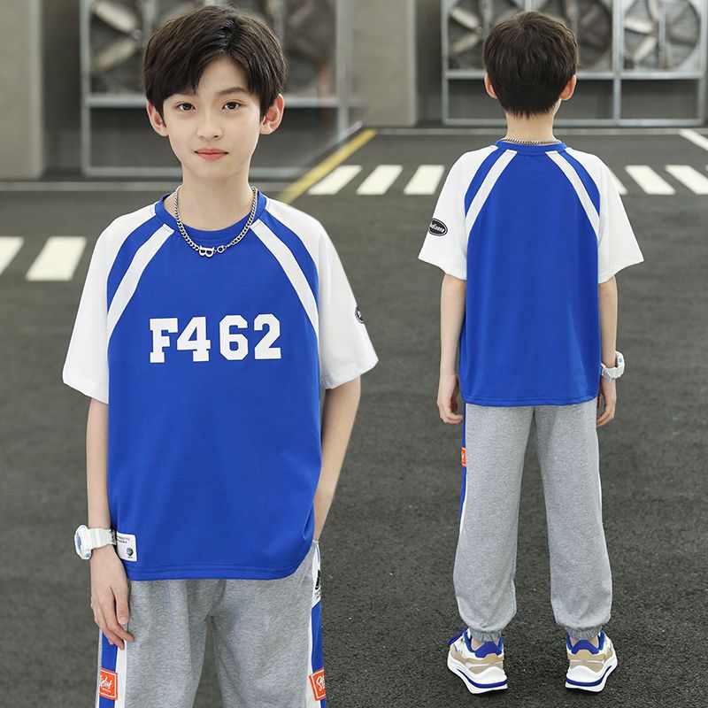 Boys' summer suit 2023 new middle and big children's children's foreign style boy summer summer short-sleeved sports Korean version of the tide