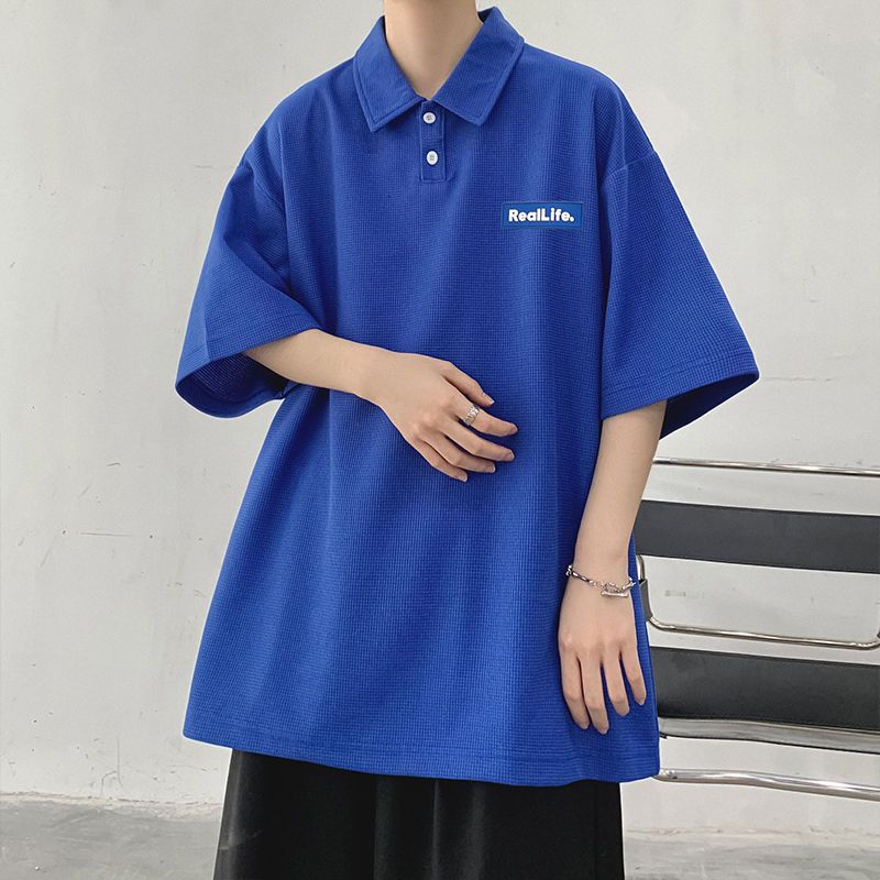 克萊因藍華夫格polo衫短袖t恤男夏季寬鬆潮流ins港風簡約翻領上衣