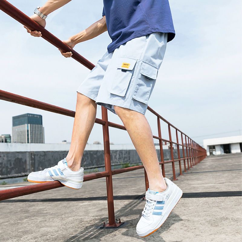 Ice silk wide-leg overalls shorts men's summer outdoor wear beach pants student mid-pants couples loose casual five-point pants