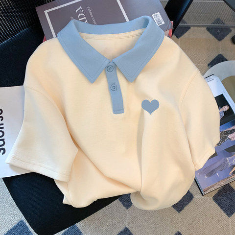 Summer clothes for big children polo collar short-sleeved girls 12-16 years old Korean students loose doll collar girls T-shirt clothes