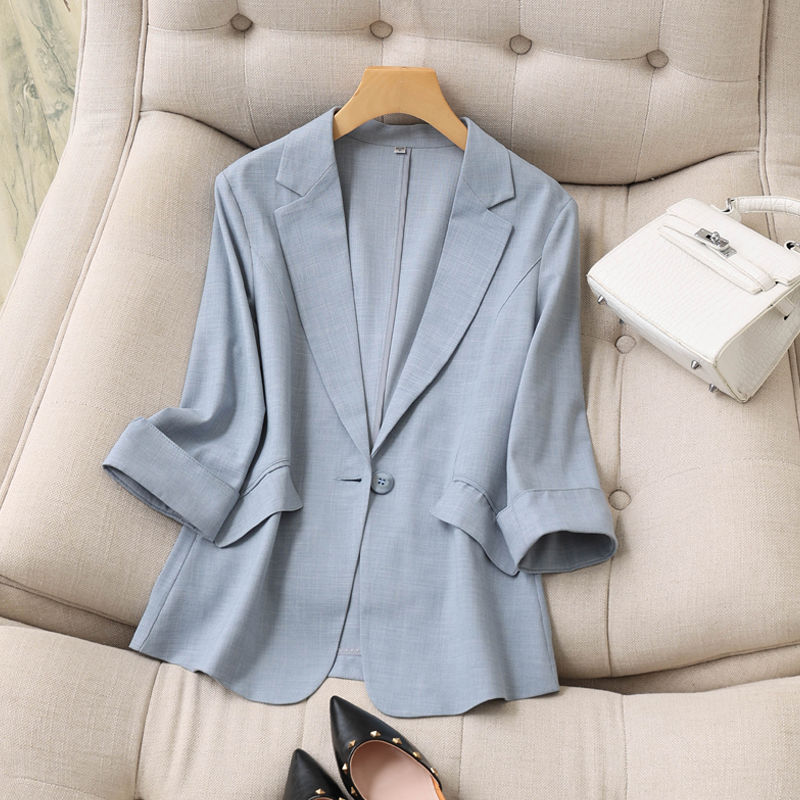 Tencel linen small suit jacket women's thin section three-quarter sleeves spring and autumn new Korean version temperament slim suit women's jacket