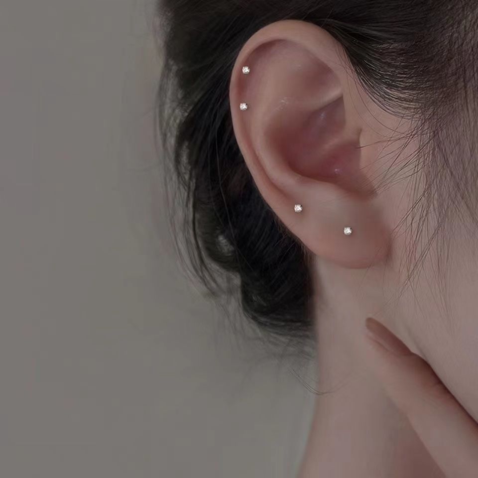 Ear piercing s925 silver needle rhinestone earrings for women, no need to take off when sleeping, exquisite small ear bone nails, hypoallergenic earrings