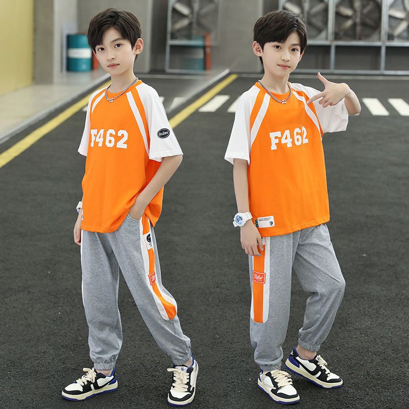 Boys' summer suit 2023 new middle and big children's children's foreign style boy summer summer short-sleeved sports Korean version of the tide