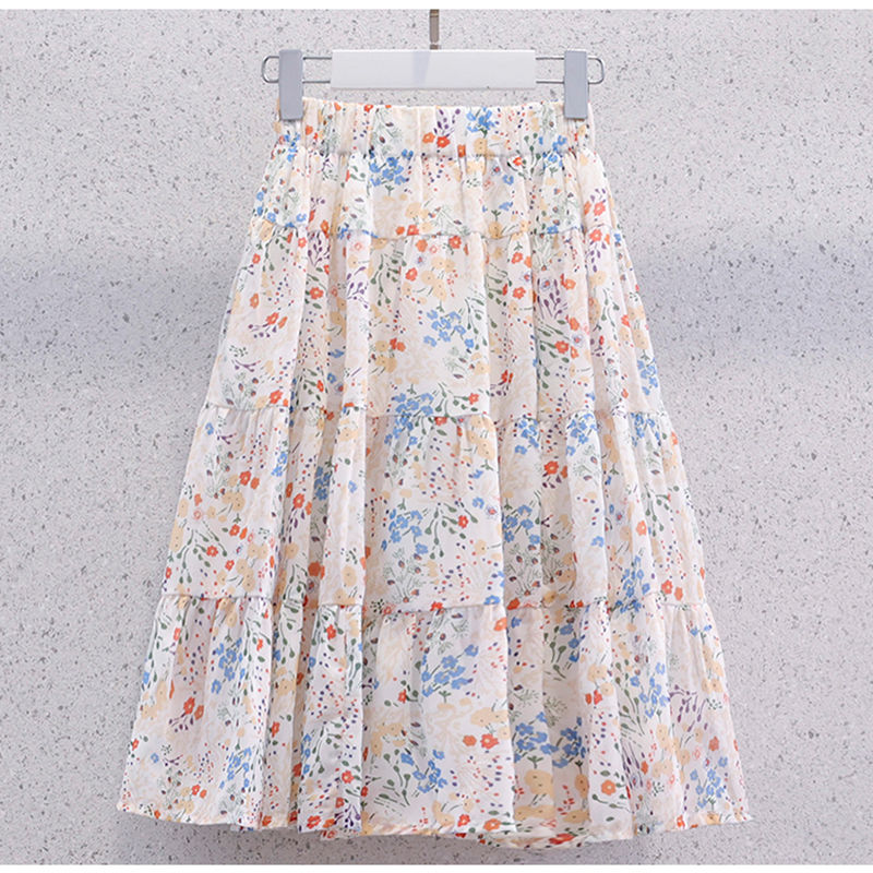 Girls' floral half length skirt summer exotic little girls' princess skirt 2022 new children's Chiffon beach skirt