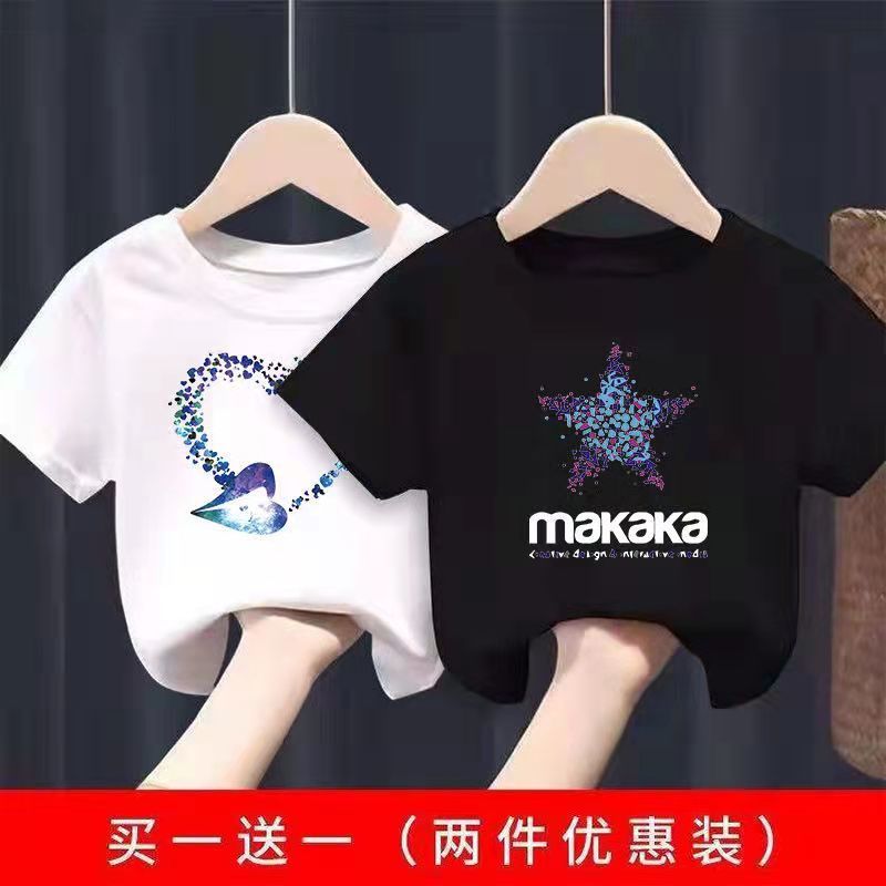 Clothes boys short-sleeved round neck T-shirt summer children's big children cute cartoon half-sleeve tops girls