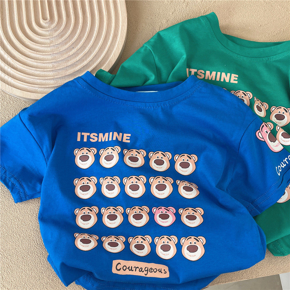 Cotton children's boys and girls 2023 summer new cartoon printing heavy industry breathable short-sleeved T-shirt top