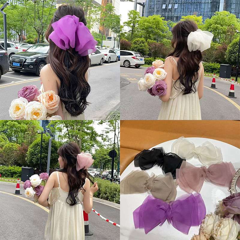 蝴蝶結頭飾女超大頭花後腦勺彈簧夾仙氣飄飄2022年新款夾子發卡夏