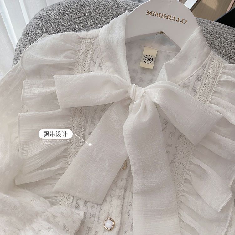 Girls' shirt long-sleeved western style summer thin vest two-piece set outerwear thin section princess style 2022 new rumor