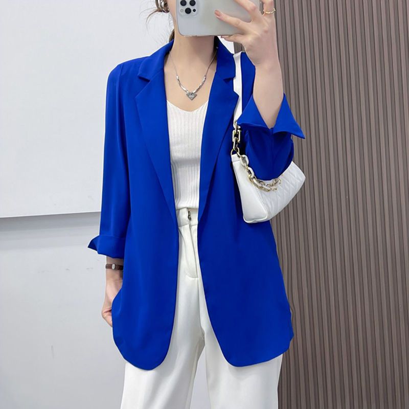 All-match chiffon small suit light jacket female  new summer three-quarter-sleeved solid color high-quality sunscreen top