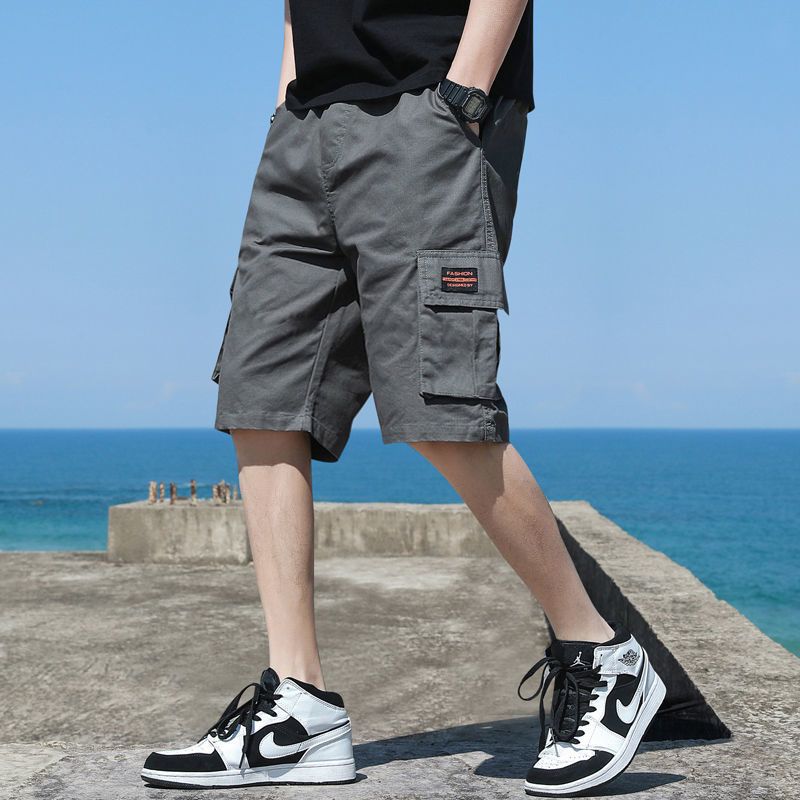 Summer high-end 5-point pants famous brand tooling shorts teenagers loose students upper-grade mid-pants men's summer