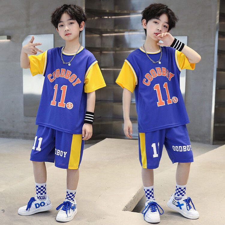 Boys' short-sleeved suits 2023 new boys' middle-aged and older children's sportswear handsome children's summer quick-drying basketball clothes