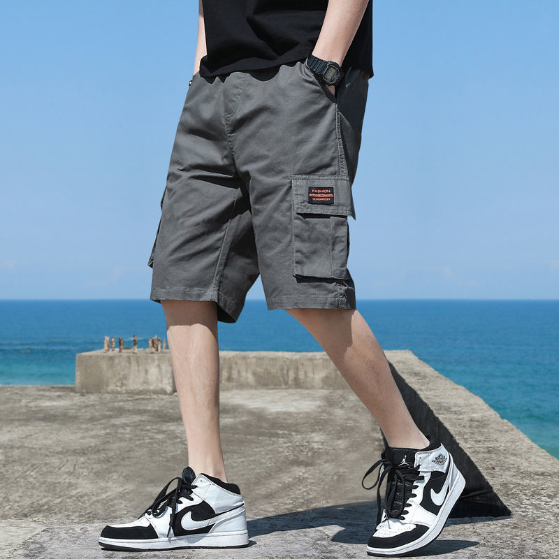Summer high-end 5-point trousers, famous brand work clothes, shorts, youth loose, students' upper grade middle pants, men's summer
