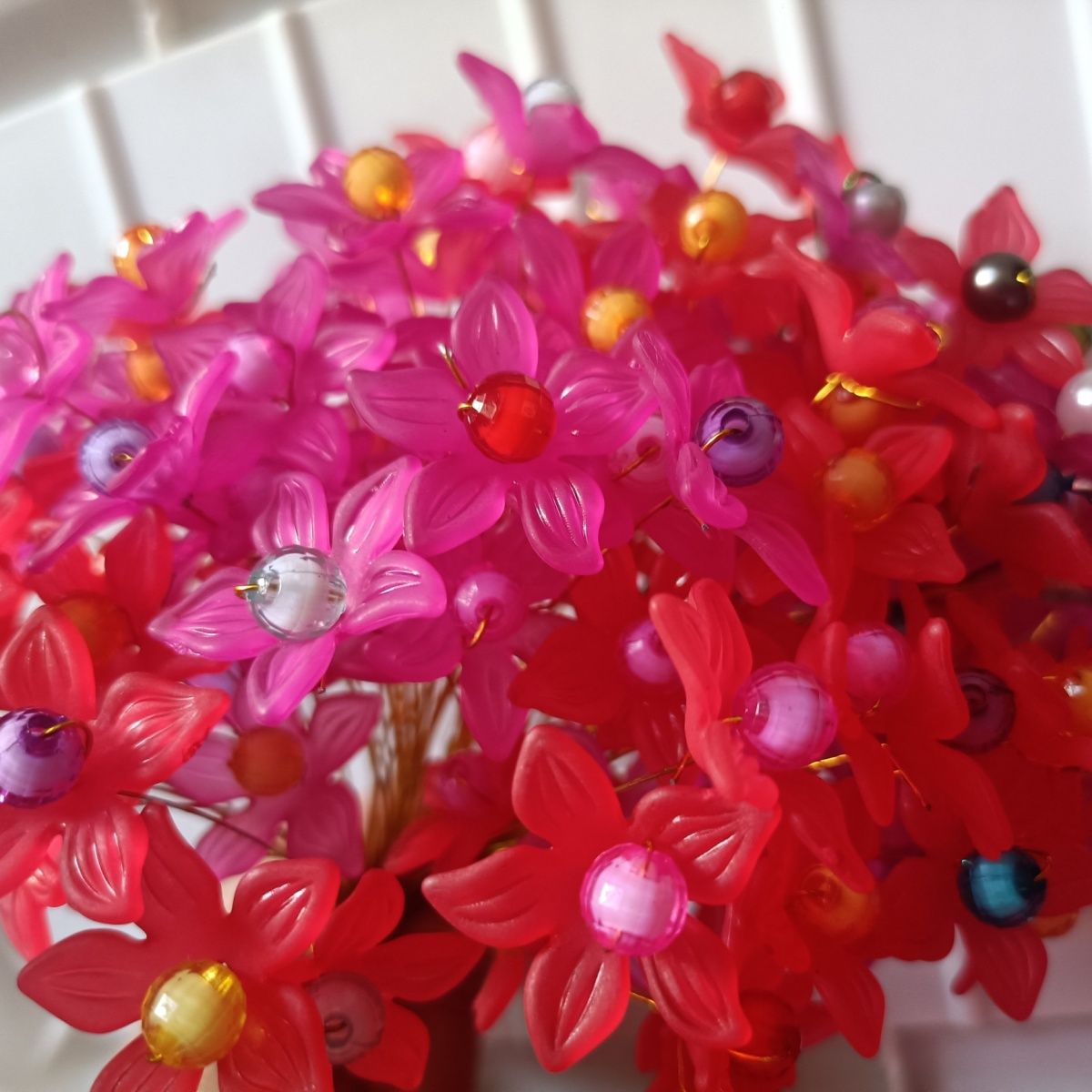 成品花瓶装花仿真花高贵贵妃花水晶花婚庆礼品节日花红色粉色花