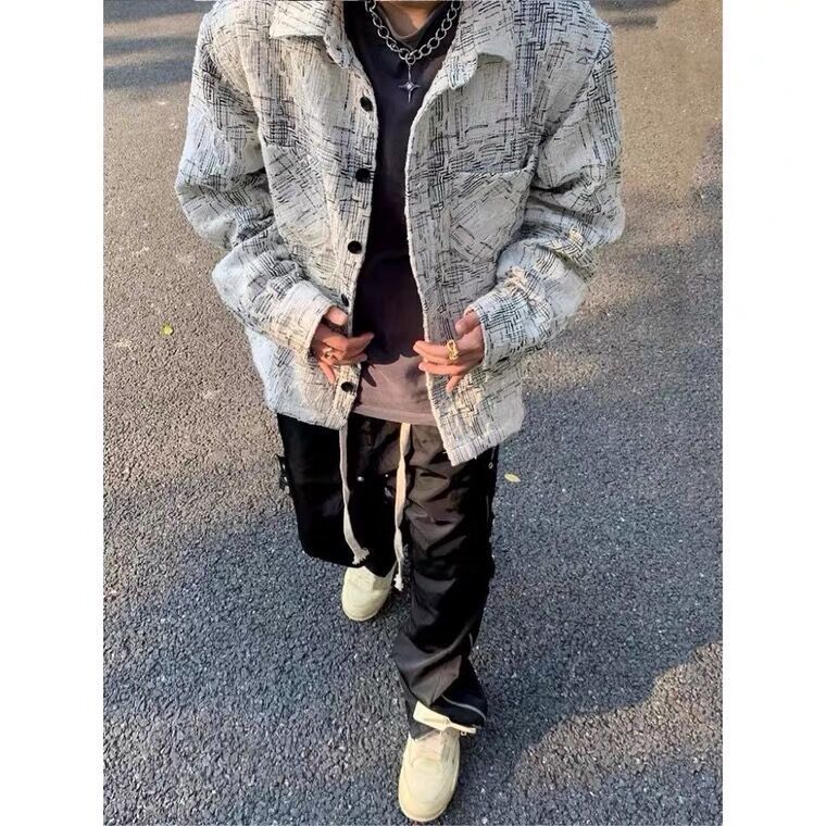 Retro small fragrance shirt loose plaid jacket men and women with the same style plaid blended long-sleeved spring shirt couple tide