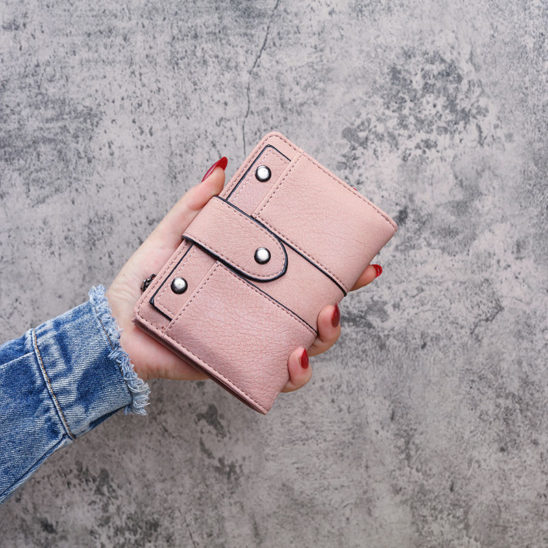 2023 New Wallet Women's Short Student Korean Style Rivet Folding Multifunctional Zipper Coin Purse Coin Bag