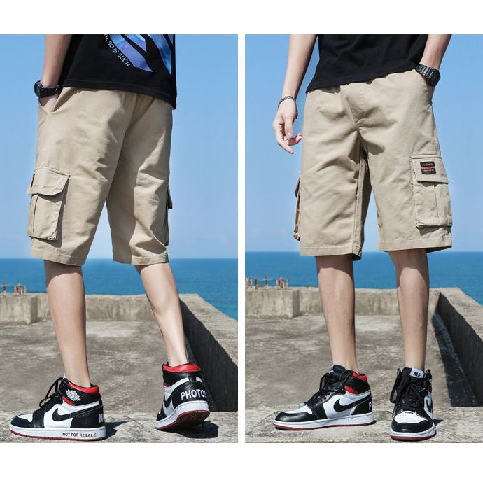Summer high-end 5-point pants famous brand tooling shorts teenagers loose students upper-grade mid-pants men's summer