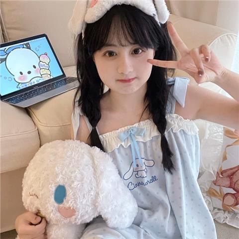 Sanrio 2022 summer new sling nightdress female short-sleeved cute pajamas cinnamon dog student ins cartoon