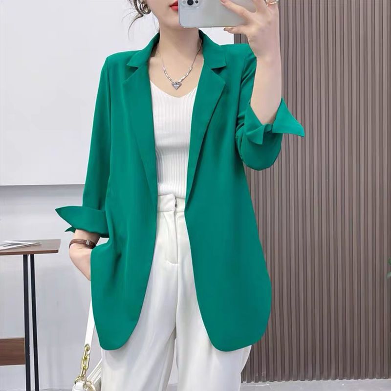 All-match chiffon small suit light jacket female  new summer three-quarter-sleeved solid color high-quality sunscreen top