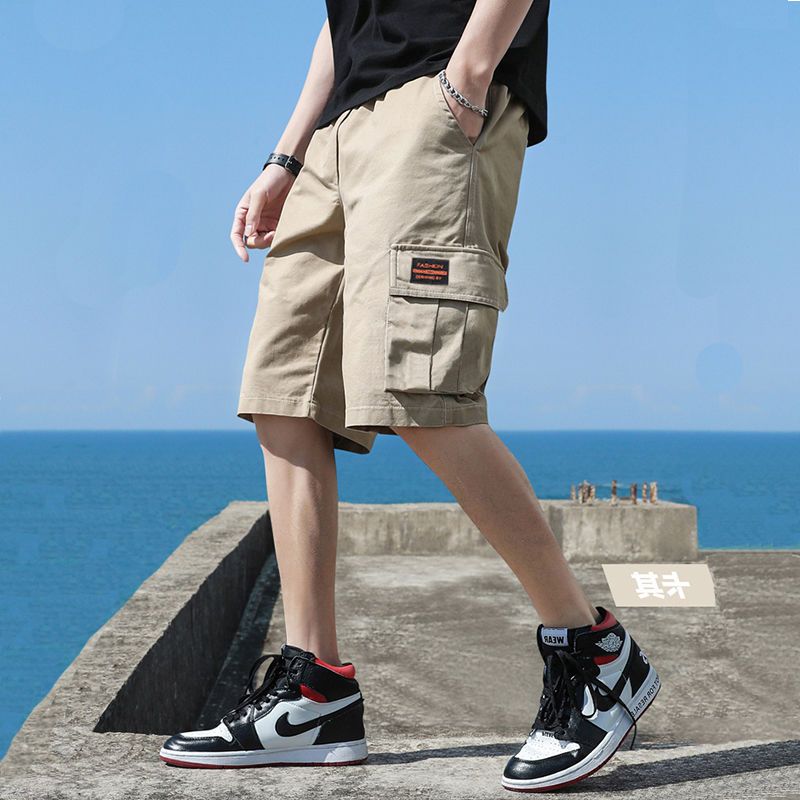 Summer high-end 5-point trousers, famous brand work clothes, shorts, youth loose, students' upper grade middle pants, men's summer