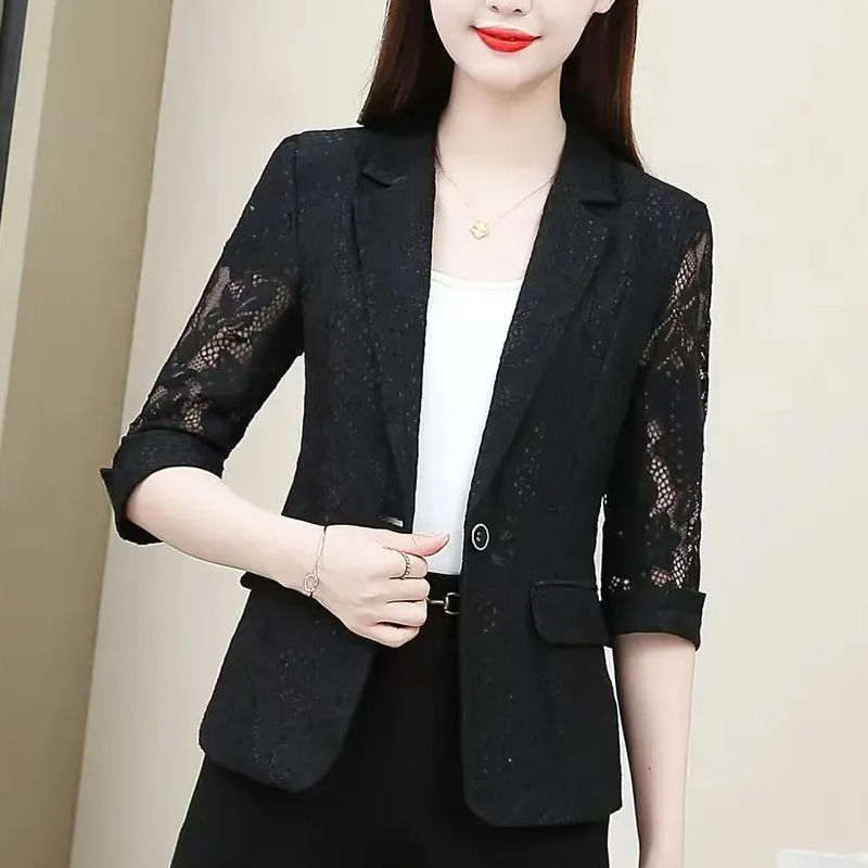 Lace small jacket sun protection clothing women's breathable summer new three-quarter sleeves small suit hollow thin material foreign style cardigan wear