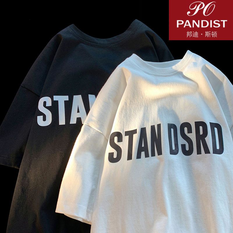 PANDIST 夏季ins潮簡約字母短袖t恤男女寬鬆純棉情侶半袖體恤衣服