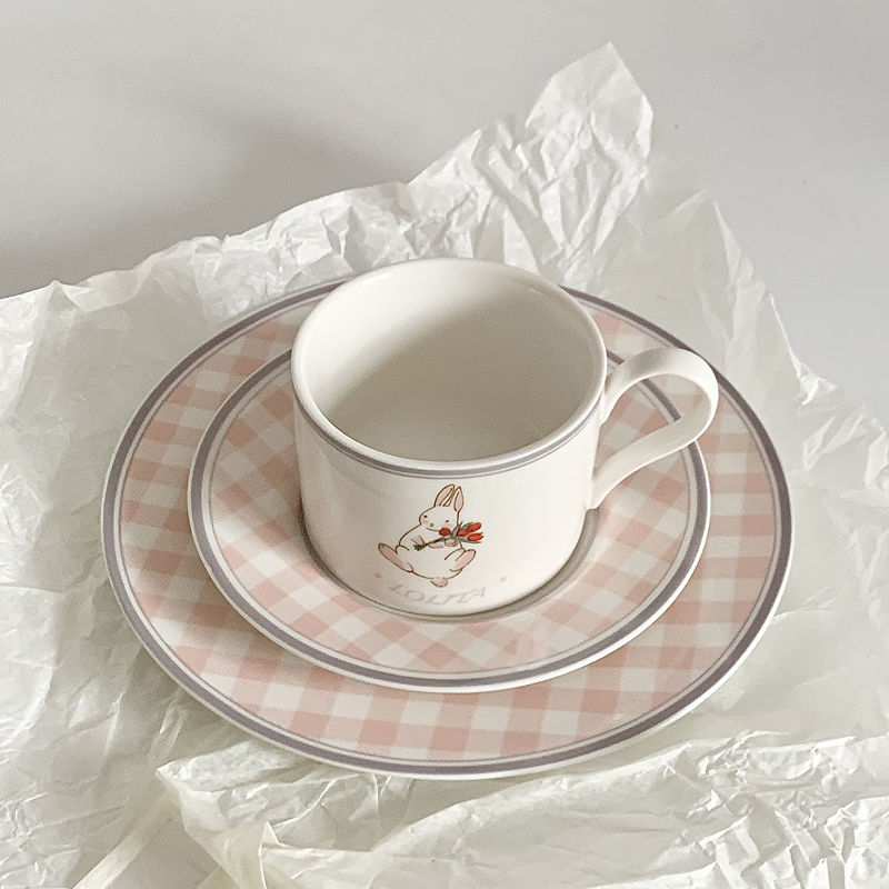 ins复古郁金香兔子陶瓷咖啡杯碟套装家用下午茶点心水果盘高颜值