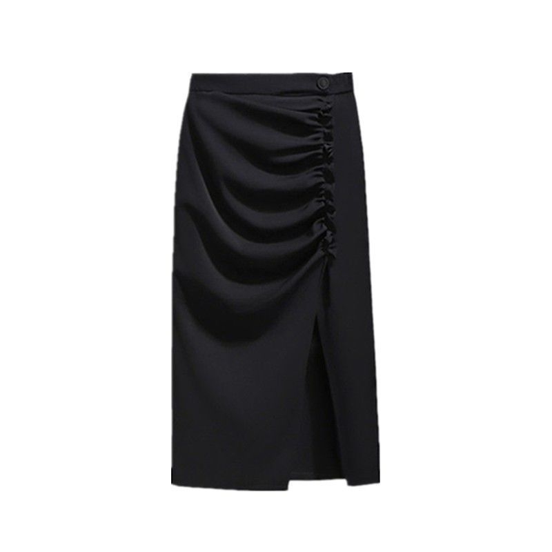 Irregular slit skirt women's mid-length summer design sense niche high waist a-line bag hip skirt one step skirt