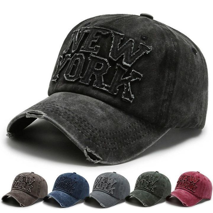 Hat Men's wash cloth letter embroidery Baseball cap American street worn cap casual Sun hat_voghion.com