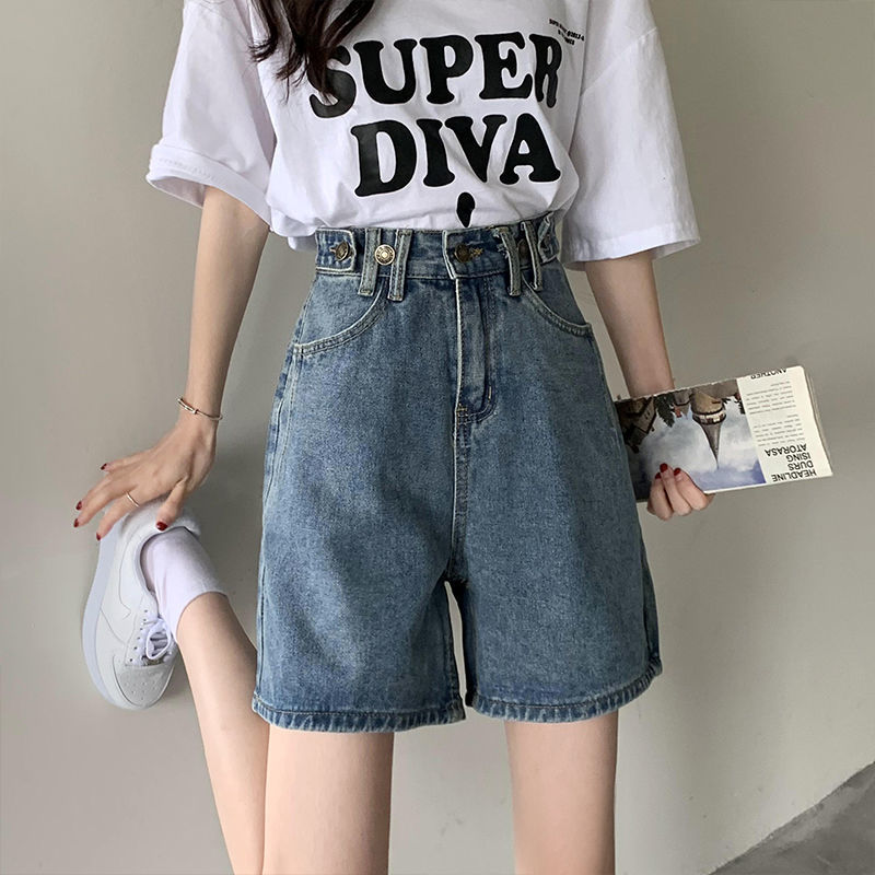 2022 summer new large fat mm Retro High Waist denim shorts women's loose straight pants with wide legs