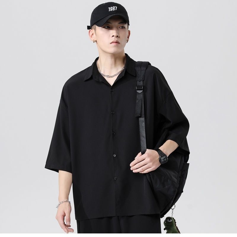 Ice silk short-sleeved shirt male Korean style ruffian handsome thin shirt loose ins Hong Kong style all-match casual matching suit tide
