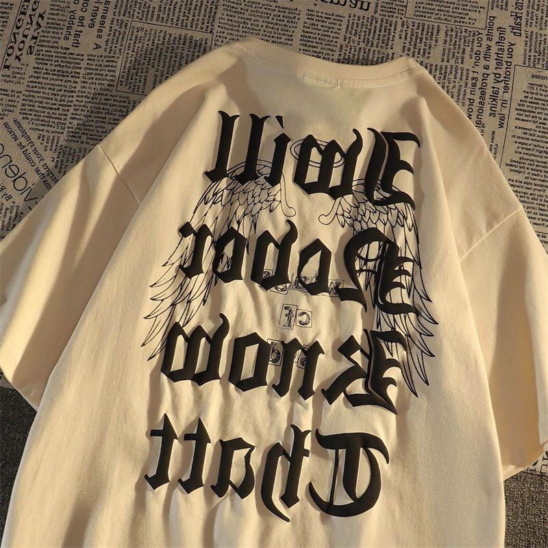 American retro personality street style short-sleeved t-shirt loose  spring niche design sense T-shirt women and men trend