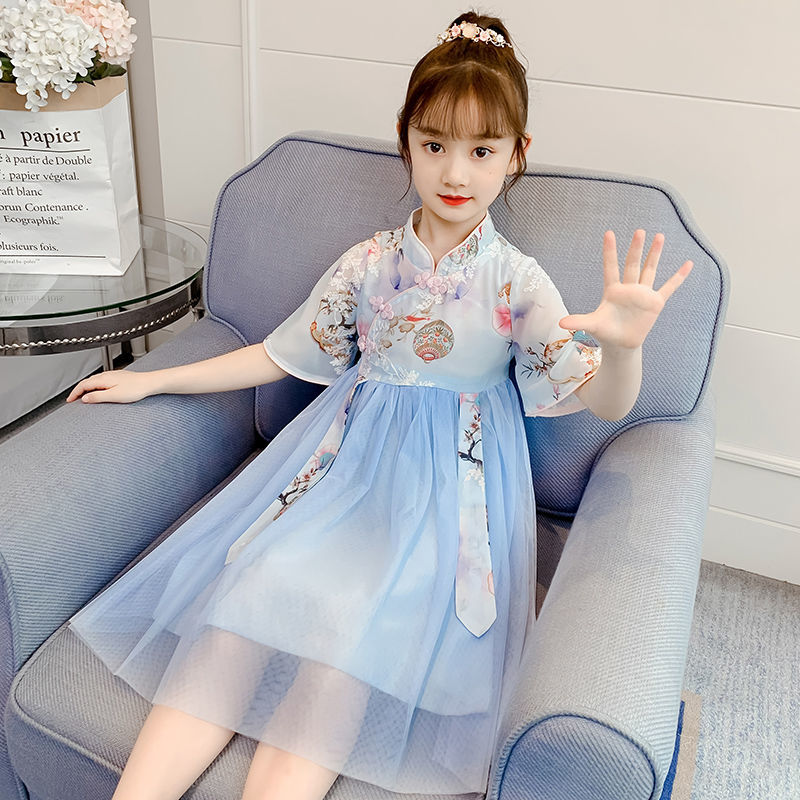漢服兒童女2022新款小女孩夏款連衣裙超仙中國風唐裝仙女風公主裙