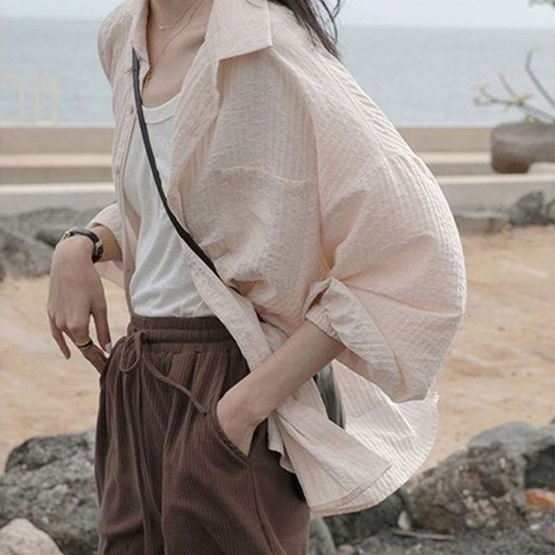 復古港味襯衫女裝夏季薄款法式慵懶寬鬆設計感小眾上衣防曬衣外套