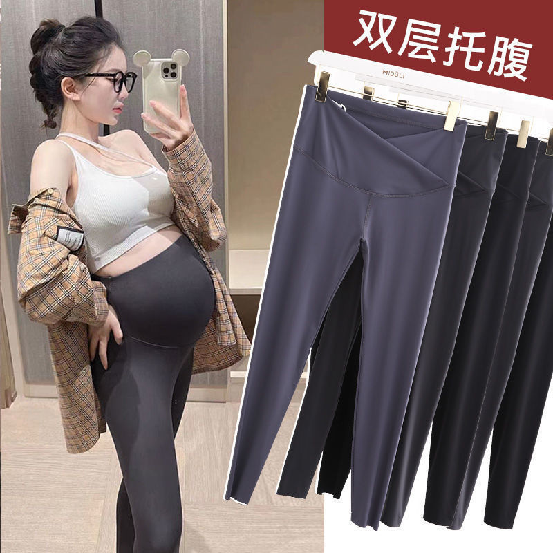 Maternity leggings, spring and autumn outer wear, maternity yoga long belly support pants, shark pants, summer thin nine-point spring wear