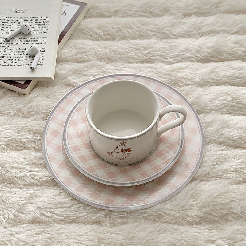 ins复古郁金香兔子陶瓷咖啡杯碟套装家用下午茶点心水果盘高颜值