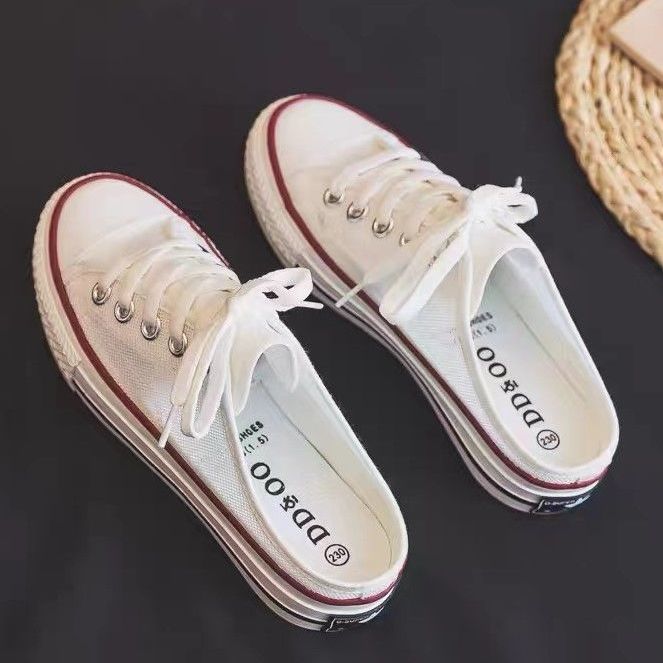 Summer mesh breathable semi-trail canvas shoes female students 2022 Korean version casual slip-on heelless lazy skate shoes