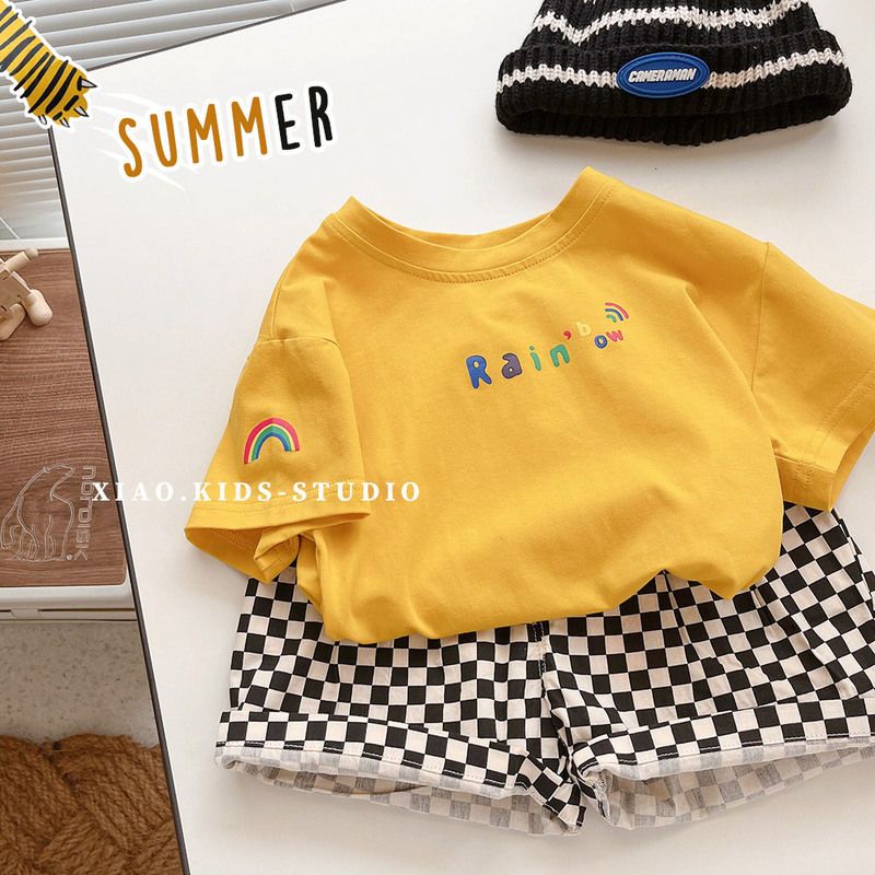 Color praise~Korean version of children's loose cotton short-sleeved T-shirt baby summer thin section yellow half-sleeved T-shirt boy trend