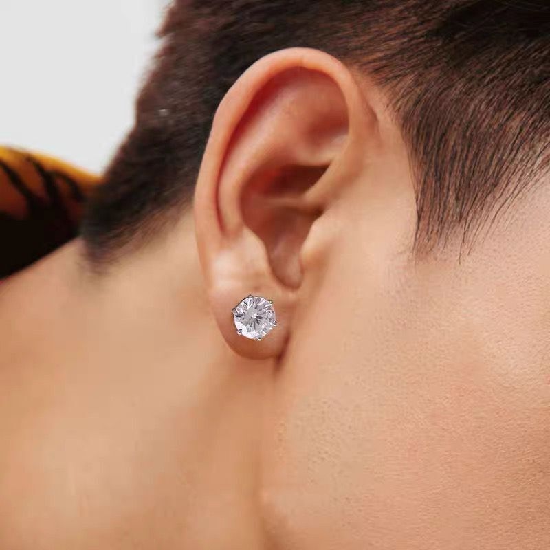 S925 silver Zircon Earrings 纯银钻石耳钉男女嘻哈 hiphop 锆石