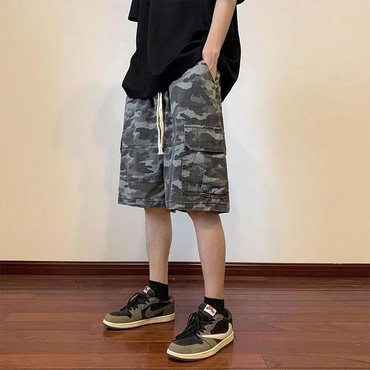 Camouflage shorts men's tide brand summer tooling five-point pants loose straight Hong Kong style ins casual men's pants handsome