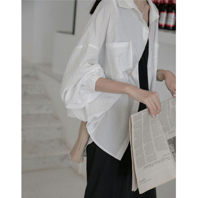 Retro Hong Kong style cotton linen shirt women's spring and summer thin French lazy loose design sense minority top sunscreen coat