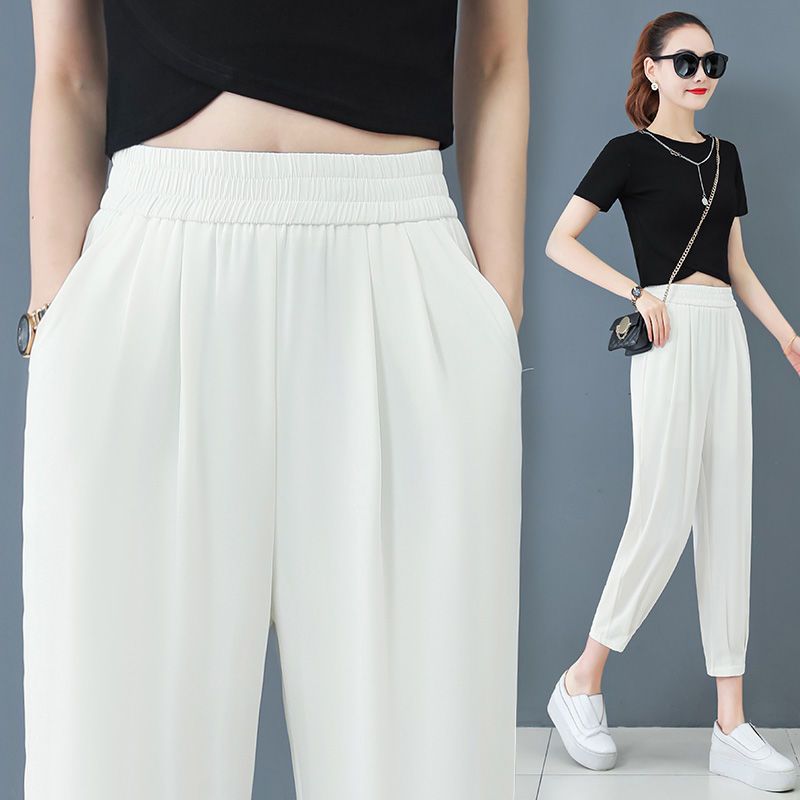 8-inch ice silk pants women's  summer new loose and versatile drop sense Harlan pants popular casual women's pants thin