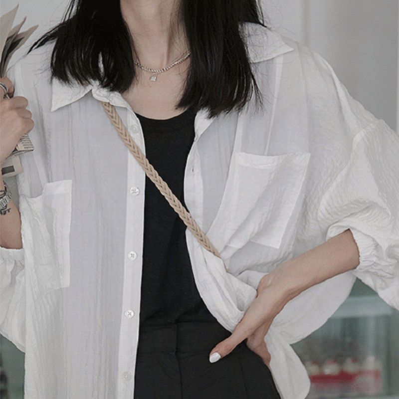 Retro Hong Kong style cotton and linen shirt for women spring and summer thin French style lazy loose design niche top sun protection jacket