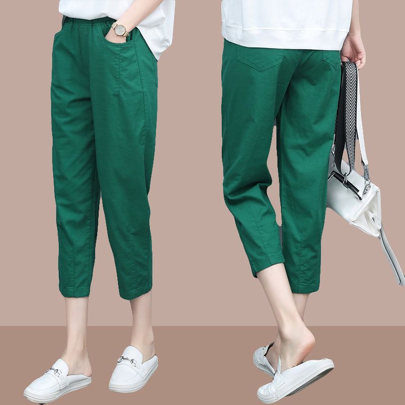 大碼七分褲女夏季薄款2023年新款韓版時尚女裝寬鬆減齡哈倫休閒褲